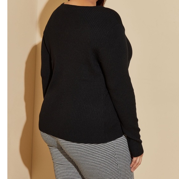 Plus ASHLEY STEWART Black Buckled Ribbed Cardigan Sweater 2X - Picture 2 of 4